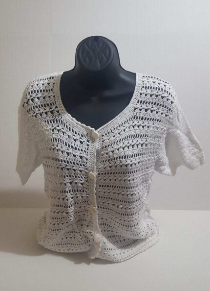 Hand Crocheted Short Sleeved Cotton Sweater Jacket